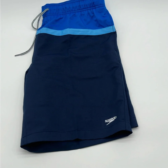 Men's Speedo Size Large 2-Way Stretch UPF 50+ Swim Trunks  Lined Shorts Blue - Picture 7 of 7